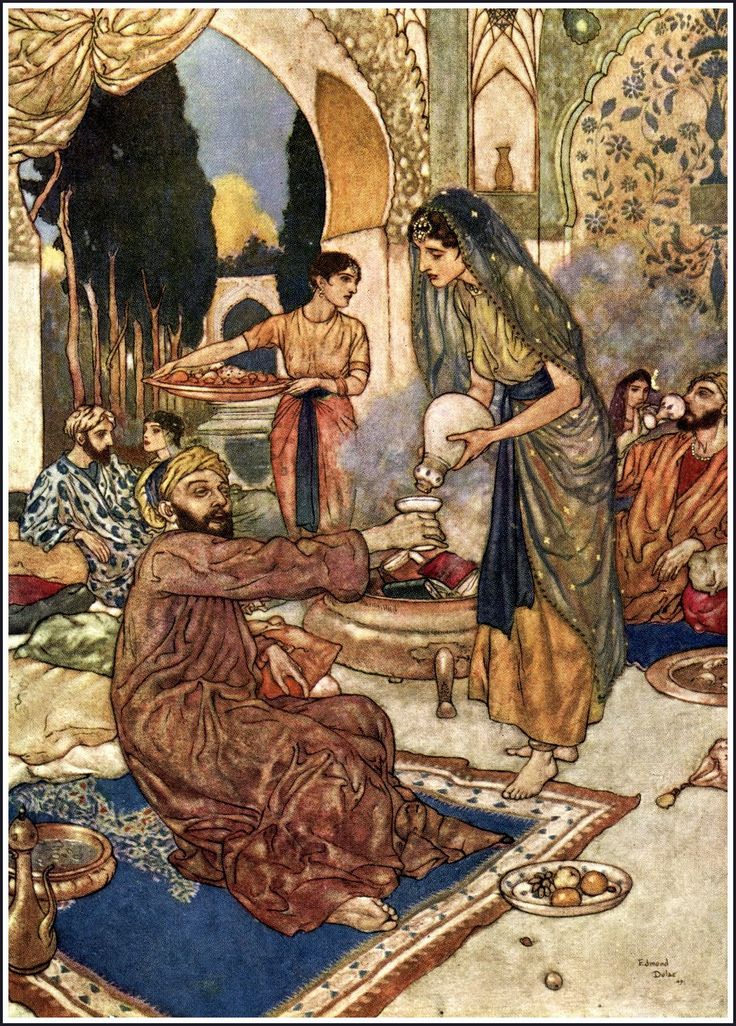 A Persian garden banquet in Edmund Dulac’s illustrations for the Rubáiyát of Omar Khayyám.