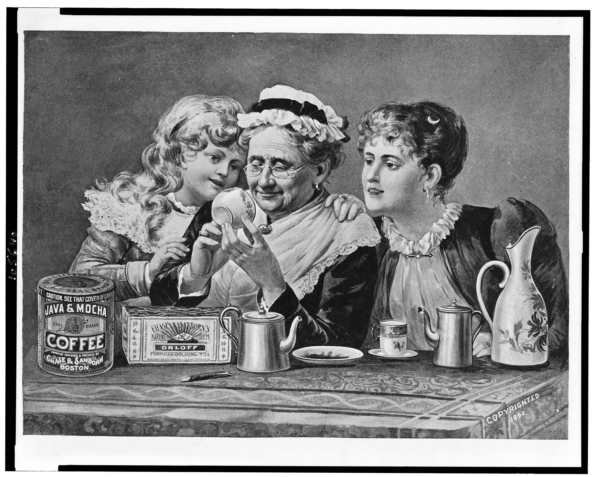 A nineteenth-century advertisement presenting coffee and tea together.