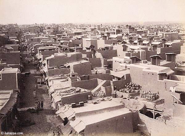 Windcatchers rising above the rooftops of nineteenth-century Hyderabad, Sindh.