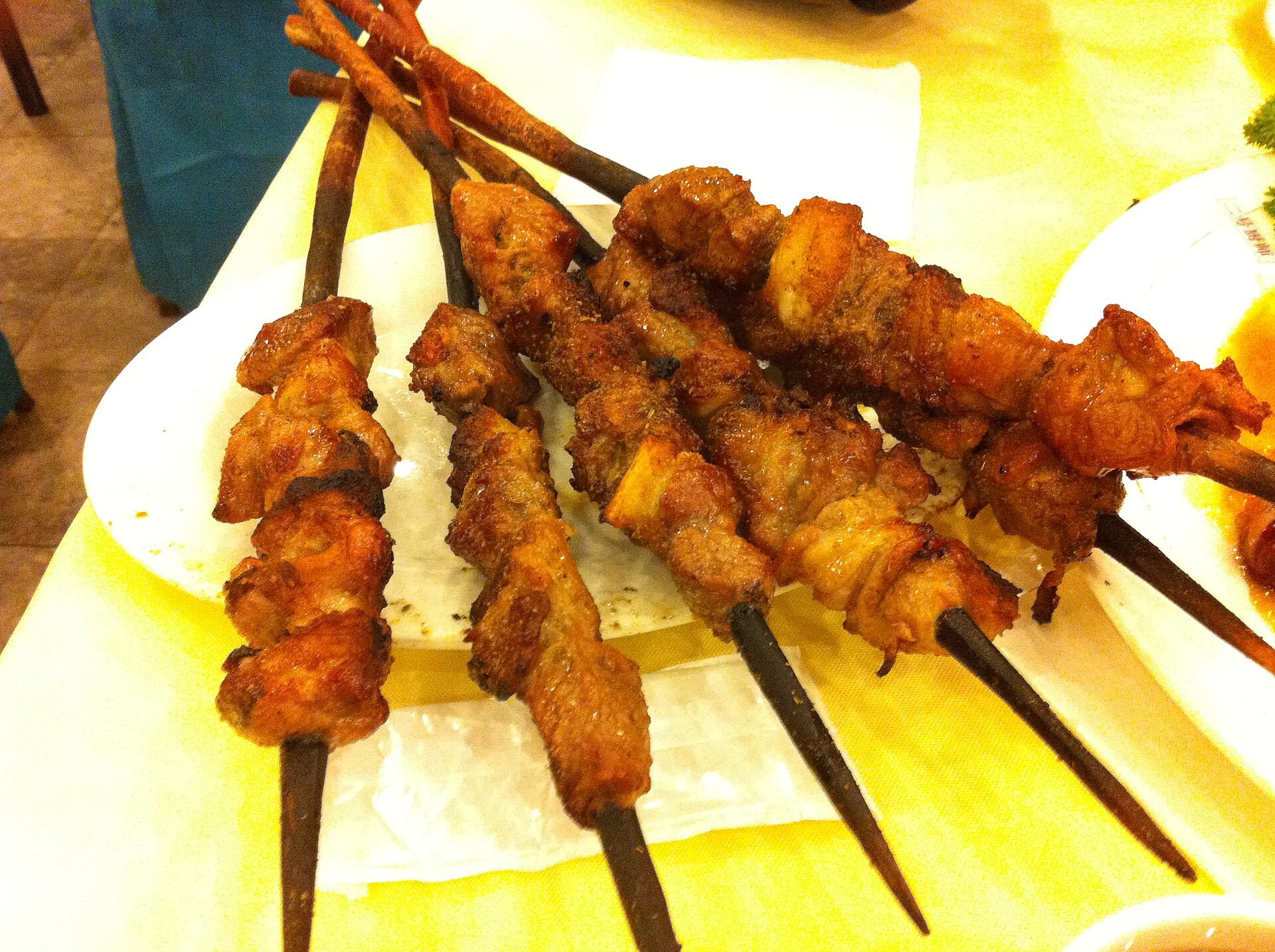 Lamb kebabs served at a Xinjiang restaurant.